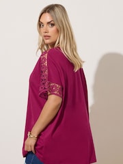 Yours Curve Pink Boxy Crochet Insert T-Shirt - Image 2 of 5