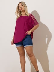 Yours Curve Pink Boxy Crochet Insert T-Shirt - Image 3 of 5