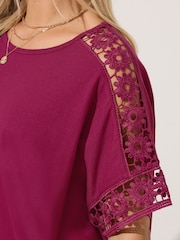 Yours Curve Pink Boxy Crochet Insert T-Shirt - Image 4 of 5
