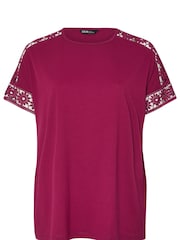 Yours Curve Pink Boxy Crochet Insert T-Shirt - Image 5 of 5
