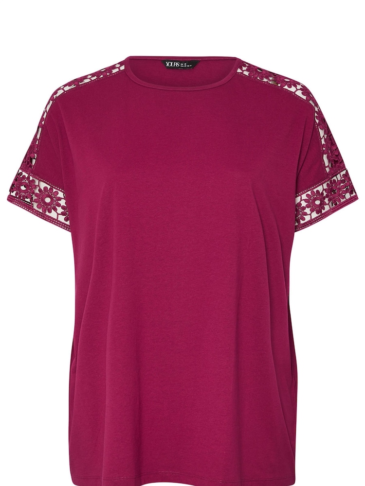 Yours Curve Pink Boxy Crochet Insert T-Shirt - Image 5 of 5