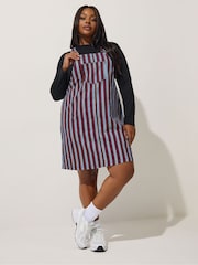 Yours Curve Blue Limited Stripe Denim Pinafore Dress - Image 2 of 5