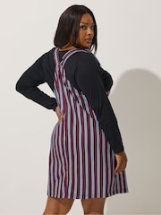 Yours Curve Blue Limited Stripe Denim Pinafore Dress - Image 3 of 5