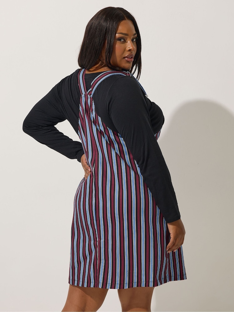Buy Yours Curve Blue Limited Stripe Denim Pinafore Dress from the