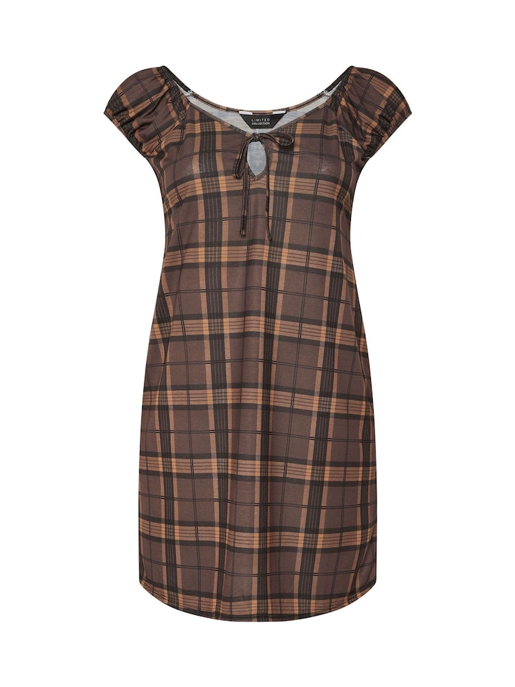 Yours Curve Brown Limited Check Keyhole Mini Dress - Image 5 of 5