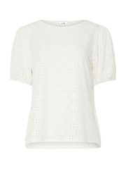Long Tall Sally Natural Broiderie Puff Sleeve Top - Image 5 of 6