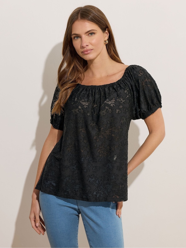 M&Co Black Burnout Scoop Neck Top - Image 1 of 6