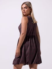 Yours Curve Purple Limited Check Puff Hem Skater Dress - Image 3 of 5