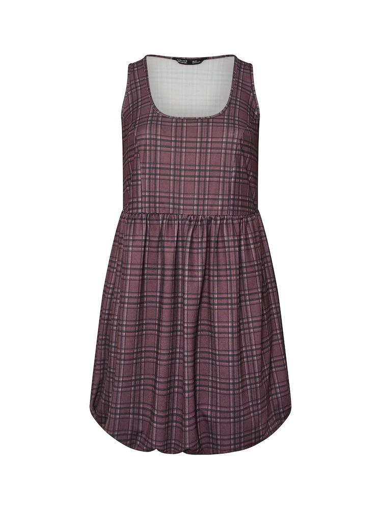 Yours Curve Purple Limited Check Puff Hem Skater Dress - Image 5 of 5