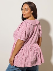 Yours Curve Pink Gingham Collar Blouse - Image 2 of 5