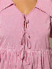 Yours Curve Pink Gingham Collar Blouse - Image 4 of 5