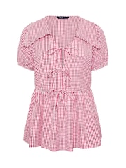 Yours Curve Pink Gingham Collar Blouse - Image 5 of 5