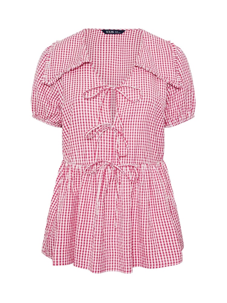 Yours Curve Pink Gingham Collar Blouse - Image 5 of 5
