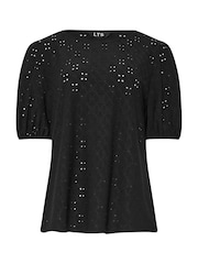 Long Tall Sally Black Broiderie Puff Sleeve Top - Image 1 of 1