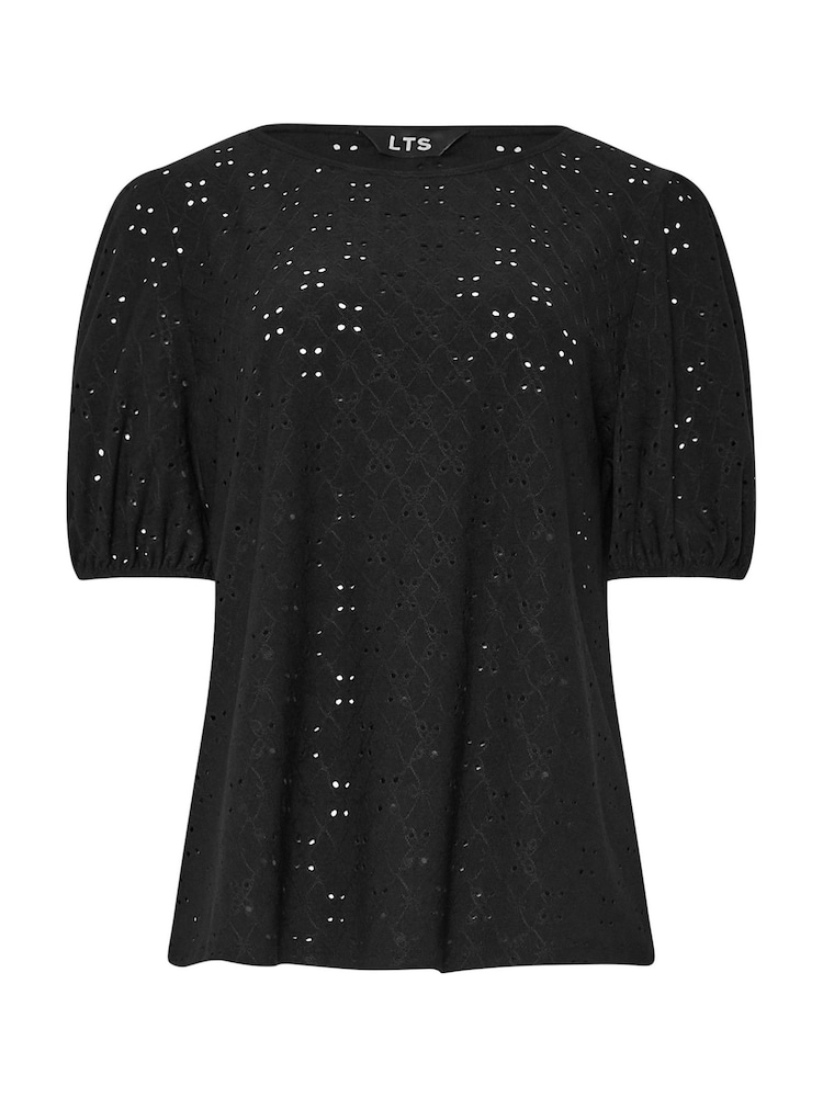 Long Tall Sally Black Broiderie Puff Sleeve Top - Image 1 of 1
