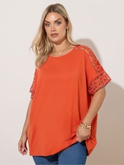 Alaranjado - Camiseta Yours Curve Boxy Crochet Insert - Imagem 1 de 5
