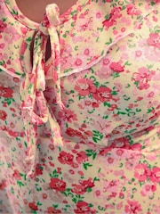 PixieGirl Petite Pink Frill Neck Tie Front Mini Dress - Image 5 of 5