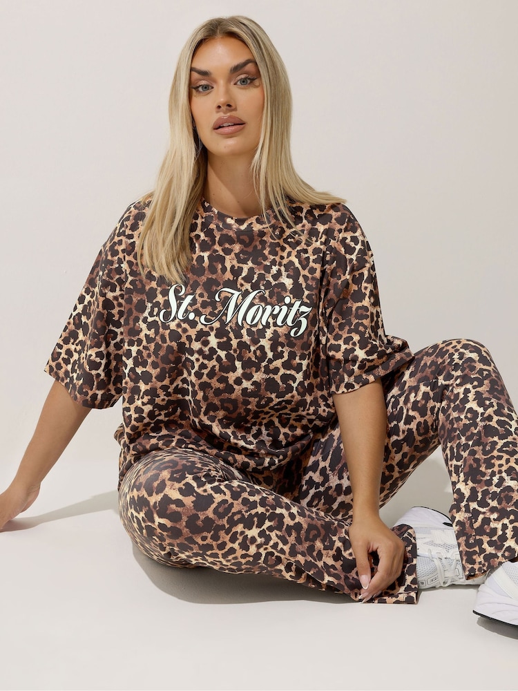 Yours Curve Black Limited Leopard Print T-Shirt - Image 1 of 6