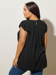 Yours Curve Black Embroidered Crinkle Top - Image 3 of 5