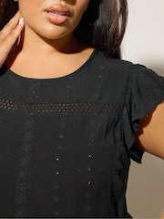 Yours Curve Black Embroidered Crinkle Top - Image 4 of 5