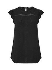 Yours Curve Black Embroidered Crinkle Top - Image 5 of 5