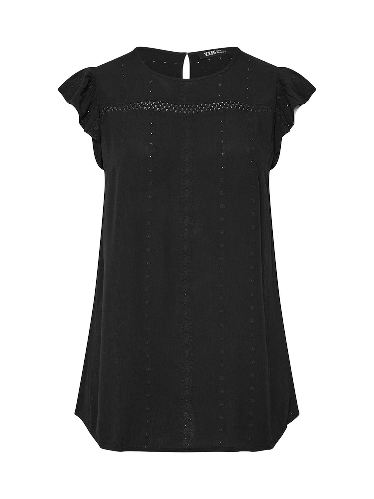 Yours Curve Black Embroidered Crinkle Top - Image 5 of 5