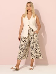 Yours Curve Brown Crinkle Cropped Trousers - Image 2 of 5