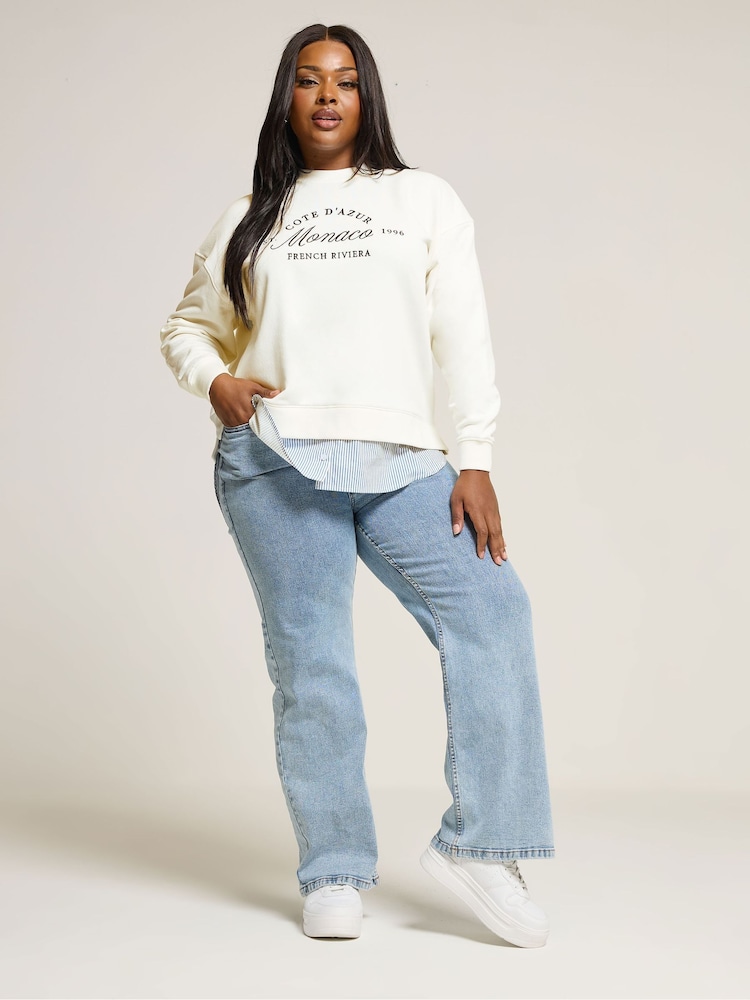 Yours Curve Natural Monaco Detail Sweatshirt Shirt - Image 2 of 5