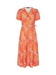 M&Co Orange Ditsy Wrap Midi Dress - Image 1 of 1