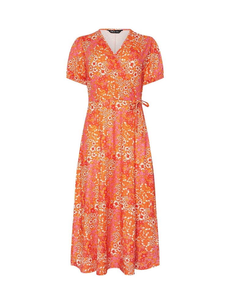 M&Co Orange Ditsy Wrap Midi Dress - Image 1 of 1 M&Co Orange Ditsy Wrap Midi Dress - Image 1 of 1
