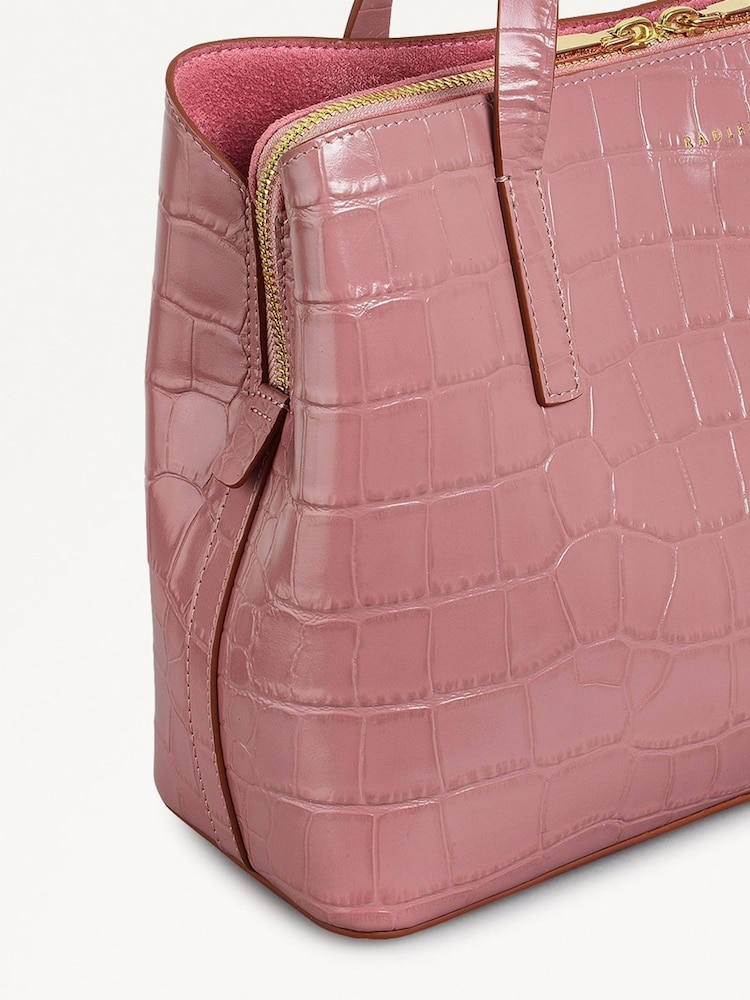 Radley Medium Pink Dukes Place Faux Croc Zip Top Grab Bag - Image 4 of 4
