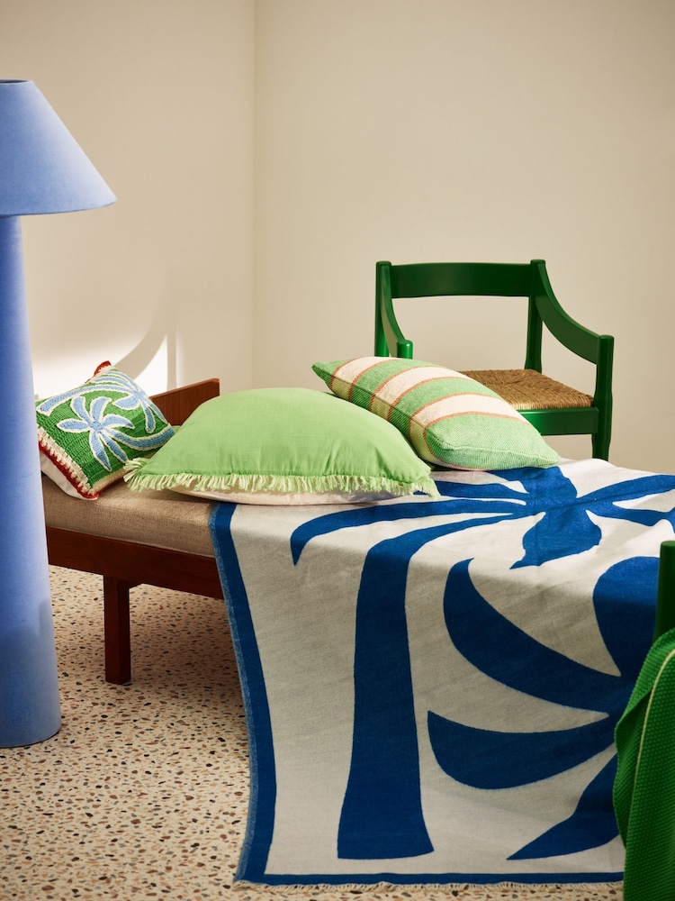 Oliver Bonas Blue Palmier Reversible Jacquard Throw - Image 1 of 6