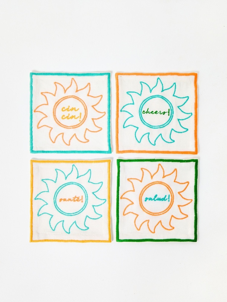 Oliver Bonas Set of 4 White Sol Embroidered Cocktail Napkins - Image 2 of 5
