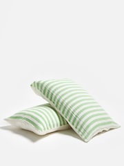 Oliver Bonas Set of 2 Green Stripe Muslin Pillowcases - Image 1 of 5