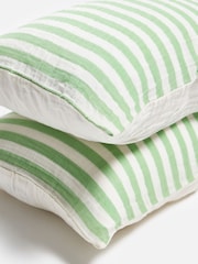 Oliver Bonas Set of 2 Green Stripe Muslin Pillowcases - Image 4 of 5