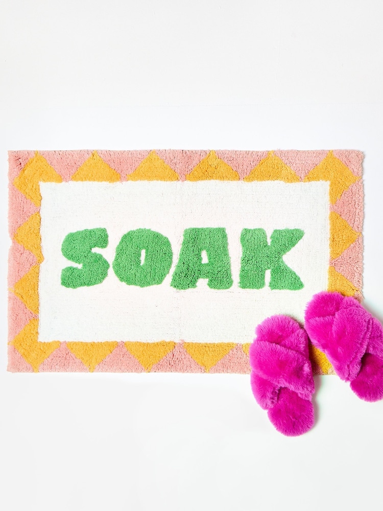 Oliver Bonas Pink/Green Soak Bathmat - Image 1 of 5 Oliver Bonas Pink/Green Soak Bathmat - Image 1 of 5
