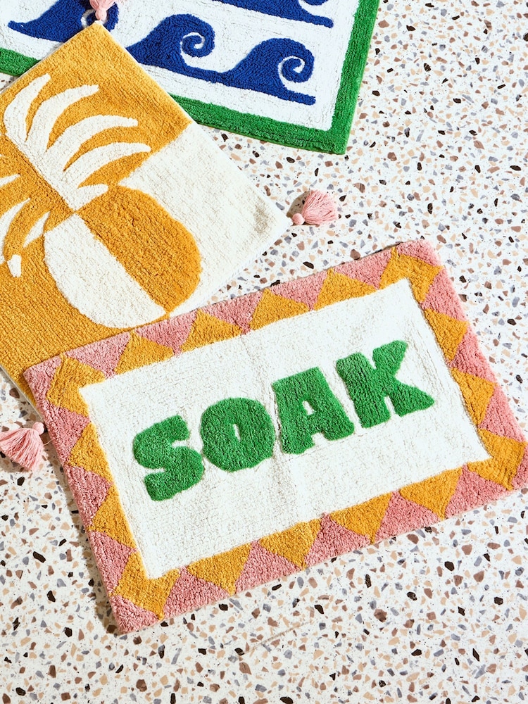 Oliver Bonas Pink/Green Soak Bathmat - Image 5 of 5