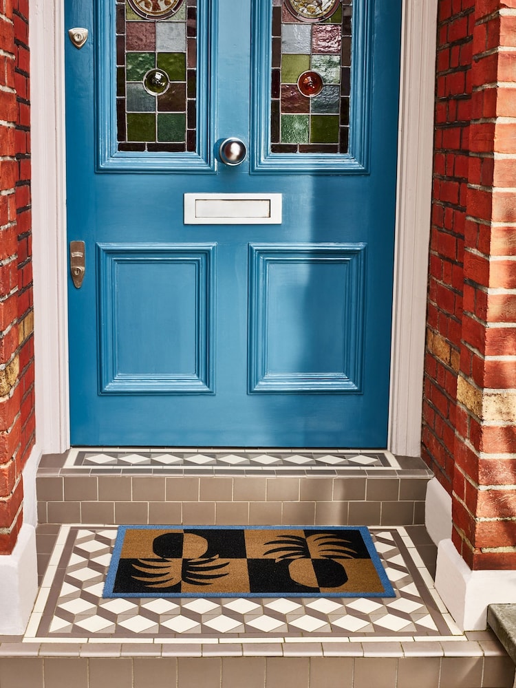 Oliver Bonas Black Pineapple Chequerboard Doormat - Image 1 of 4 Oliver Bonas Black Pineapple Chequerboard Doormat - Image 1 of 4