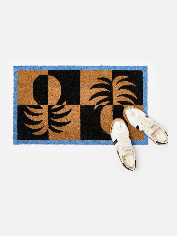 Oliver Bonas Black Pineapple Chequerboard Doormat - Image 2 of 4