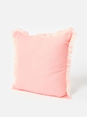 Oliver Bonas Pink Reversible Fringed Cushion Cover - Image 1 of 6