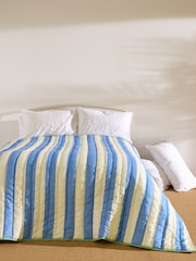 Oliver Bonas Green/Blue Quilted Stripe Bedspread - Image 1 of 6