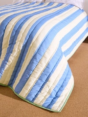 Oliver Bonas Green/Blue Quilted Stripe Bedspread - Image 2 of 6