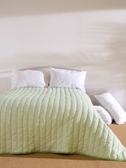 Oliver Bonas Green/Blue Quilted Stripe Bedspread - Image 4 of 6