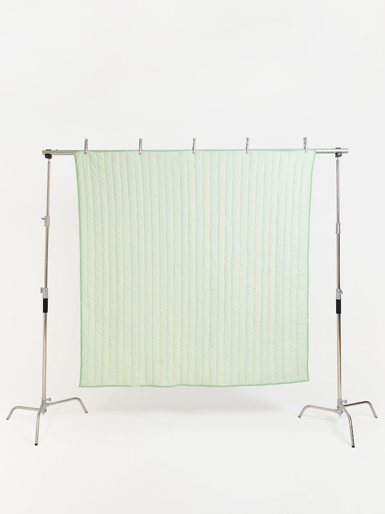 Oliver Bonas Green/Blue Quilted Stripe Bedspread - Image 6 of 6