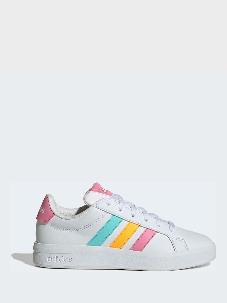 adidas White/Multi Grand Court 3.0 Junior Trainers - Image 1 of 9