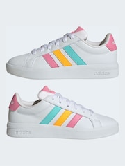 adidas White/Multi Grand Court 3.0 Junior Trainers - Image 5 of 9