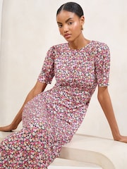 Lipsy Pink Ditsy Floral Print Short Sleeve Jersey Underbust Midi Dress - Image 2 of 4