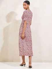 Lipsy Pink Ditsy Floral Print Short Sleeve Jersey Underbust Midi Dress - Image 4 of 4