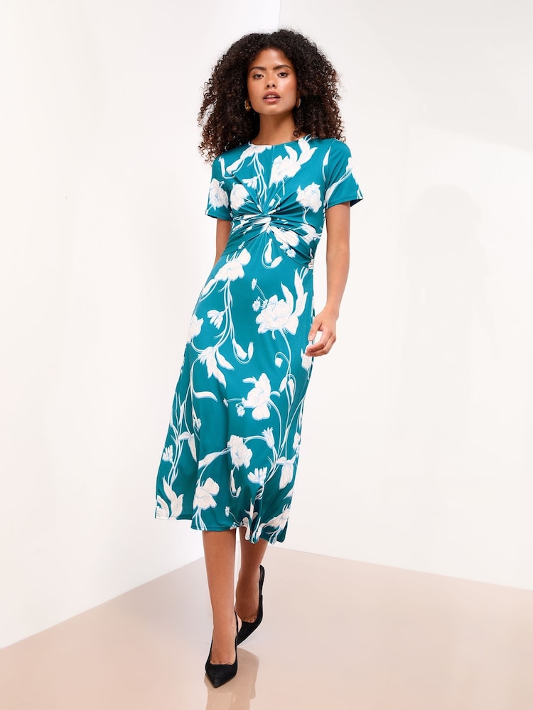 Lipsy Teal Blue Petite Mixed Print Underbust Jersey Midi Dress - Image 1 of 4 Lipsy Teal Blue Petite Mixed Print Underbust Jersey Midi Dress - Image 1 of 4