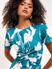 Lipsy Teal Blue Petite Mixed Print Underbust Jersey Midi Dress - Image 2 of 4